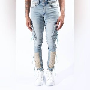 Serenede Men Size 38 light wash Skinny Fit Cyber Cloud‎ Cargo Jeans